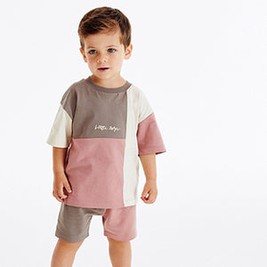 Pink/Blush Oversized Colourblock T-Shirt and Short Set (3mths-6yrs)