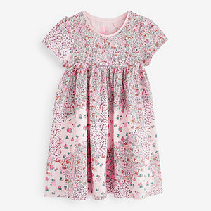 Pink Mixed Floral Short Sleeve Jersey Dress (3mths-6yrs)