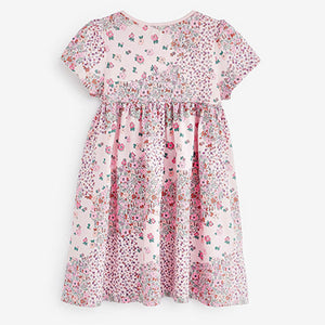 Pink Mixed Floral Short Sleeve Jersey Dress (3mths-6yrs)