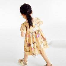 Load image into Gallery viewer, Yellow Unicorn Short Sleeve Jersey Dress (3mths-6yrs)
