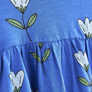 Blue Tulip Print Short Sleeve Jersey Dress (3mths-6yrs)