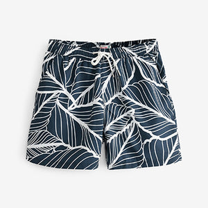 Navy Blue /White Leaf Printed Swim Shorts