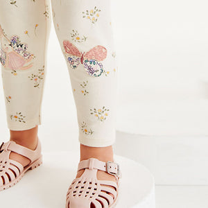 Ecru White Bunny Embroidered Leggings (3mths-5yrs)