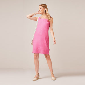 Pink Linen Blend Square Neck Shift Dress