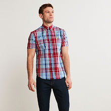 Load image into Gallery viewer, Red/Navy Blue Check Short Sleeve Shirt
