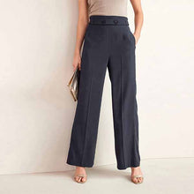 Load image into Gallery viewer, Navy Blue Twill Wide Leg Trousers
