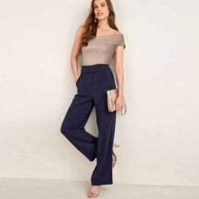 Load image into Gallery viewer, Navy Blue Twill Wide Leg Trousers
