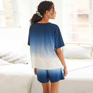 Blue/White Ombre Cotton Jersey Pyjama Short Set