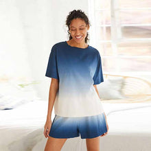 Load image into Gallery viewer, Blue/White Ombre Cotton Jersey Pyjama Short Set
