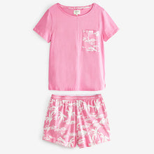 Load image into Gallery viewer, Pink Palm Print Cotton Jersey Short Set Pyjamas
