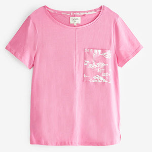 Pink Palm Print Cotton Jersey Short Set Pyjamas