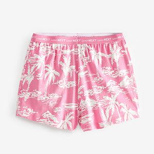 Pink Palm Print Cotton Jersey Short Set Pyjamas