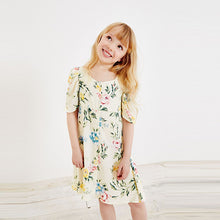 Load image into Gallery viewer, Cream Floral Shirred Sleeve Dress (3-12yrs)
