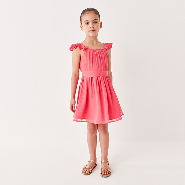 Coral Pink Chiffon Party Dress (3-12yrs)