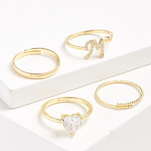 Gold Tone Initial Stacker Ring Pack