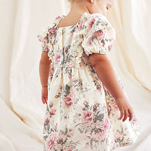 Load image into Gallery viewer, Pink Rose Printed Puff Sleeve Dress (3mths-6yrs)
