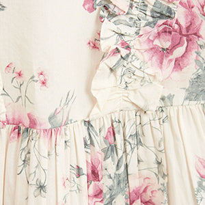 Pink Rose Printed Puff Sleeve Dress (3mths-6yrs)