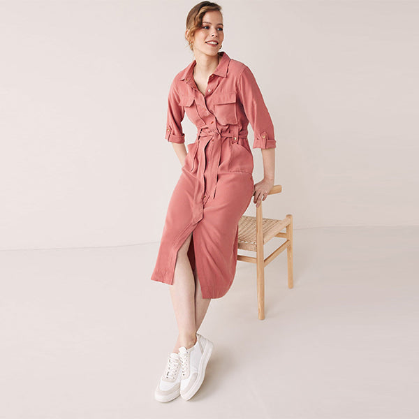 Pink midi clearance shirt dress