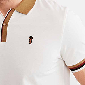 White/Tan Brown Tipped Regular Fit Pique Polo Shirt