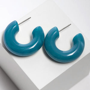 Blue Chunky Resin Hoop Earrings