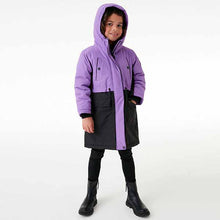 Load image into Gallery viewer, Purple ColourblockWaterproof Longline Coat (3-12yrs)
