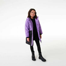 Load image into Gallery viewer, Purple ColourblockWaterproof Longline Coat (3-12yrs)
