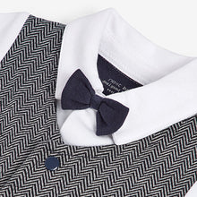 Load image into Gallery viewer, Grey/White Smart Bow Tie And Waistcoat Romper (0mths-18mths)

