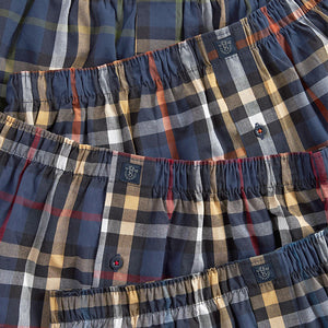 4 Pack Navy Blue Check Pattern Woven Pure Cotton Boxers