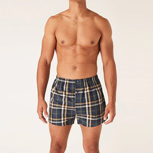 4 Pack Navy Blue Check Pattern Woven Pure Cotton Boxers