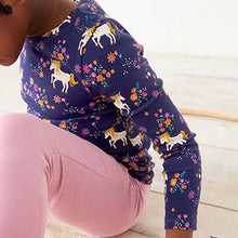 Load image into Gallery viewer, Navy Unicorn Ribbed Long Sleeve Top (3-12yrs)
