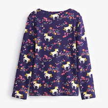 Load image into Gallery viewer, Navy Unicorn Ribbed Long Sleeve Top (3-12yrs)
