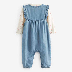 Blue Denim Bunny Appliqué Baby Dungarees With Matching Bodysuit (0mths-18mths)