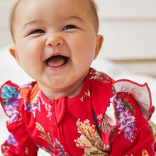 Load image into Gallery viewer, Green/Red Floral 3 Pack Footless Sleepsuits With Zip (0-18mths)
