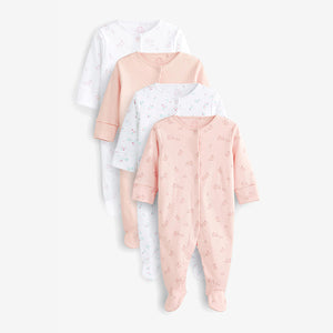 Pale Pink Delicate Bunny 4 Pack Baby Sleepsuits (0mth-18mths)