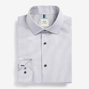 Grey Print Stripe Slim Fit Single Cuff Shirts 3 Pack