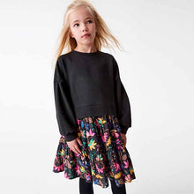 Load image into Gallery viewer, Black Bright Floral Long Sleeve Sweat Dress (3-12yrs)
