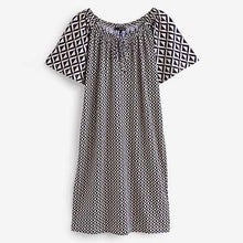 Load image into Gallery viewer, Navy Blue Geometric Print Kaftan Jersey Short Sleeve Mini Summer Dress
