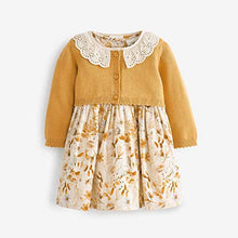 Load image into Gallery viewer, Ochre Yellow / Cream Baby Woven Prom Dress and Cardigan (0mths-18mths)
