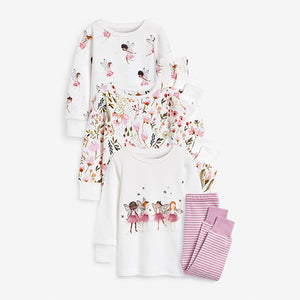 Ecru White/ Pink Fairy 3 Pack Pyjamas (12mths-8yrs)