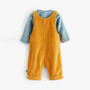 Ochre Yellow 2 Piece Cord Dungarees With Bodysuit (0mths-18mths)