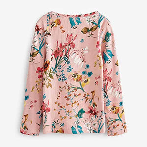 Pink Floral Ribbed Long Sleeve Top (3-12yrs)
