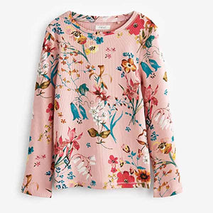 Pink Floral Ribbed Long Sleeve Top (3-12yrs)