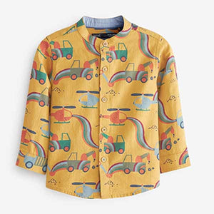 Ochre Yellow Printed Long Sleeve Grandad Collar Shirt (9mths-5yrs)