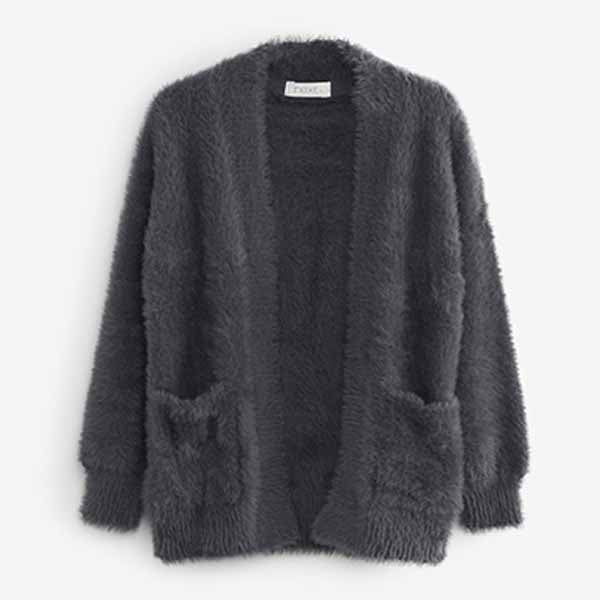 Charcoal Grey Fluffy Long Cardigan (3-12yrs)