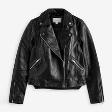 Load image into Gallery viewer, Black Faux Leather Biker Jacket
