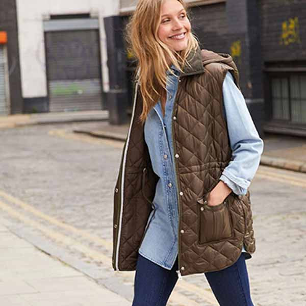 Khaki Green Quilted Gilet with Cord Collar