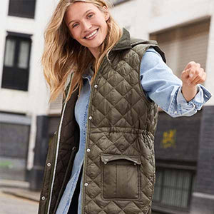 Khaki Green Quilted Gilet with Cord Collar