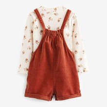 Load image into Gallery viewer, Rust Brown Cord Dungaree 3 Piece Set (3mths-6yrs)
