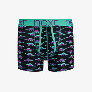 4 Pack Black Bright Dinosaur Print A-Front Boxers