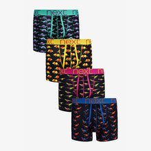 Load image into Gallery viewer, 4 Pack Black Bright Dinosaur Print A-Front Boxers
